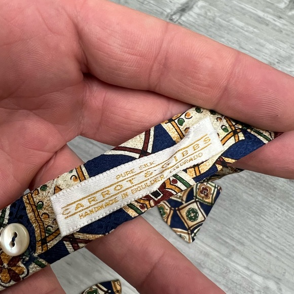 Carrot & Gibbs Navy, Green, Gold & Red Pattern Silk Bowtie - Picture 3 of 5